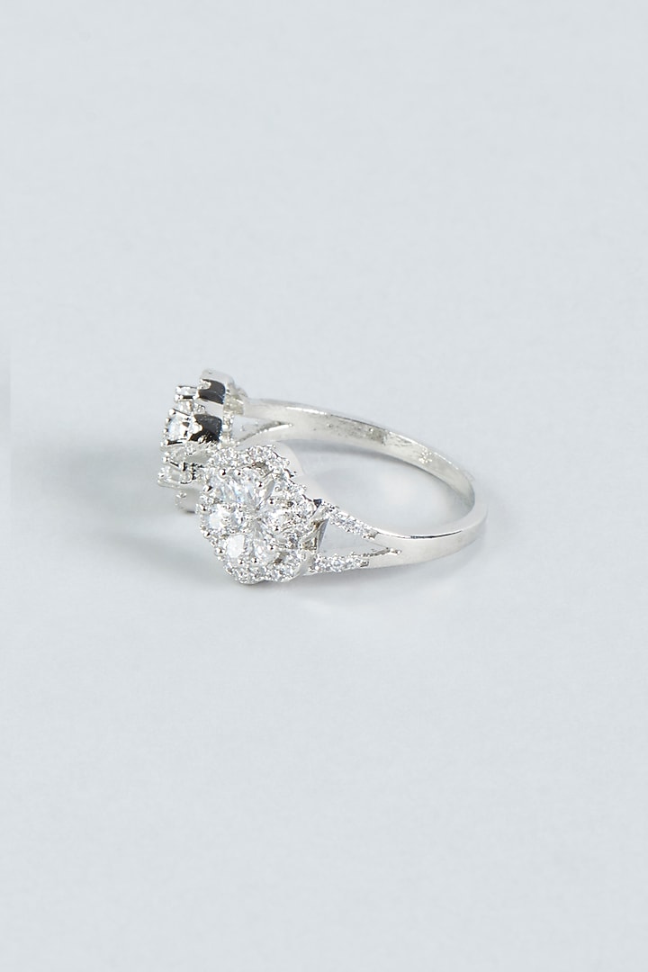 White Finish Faux Diamond Ring In Mixed Metal by Aster at Pernia's Pop Up Shop