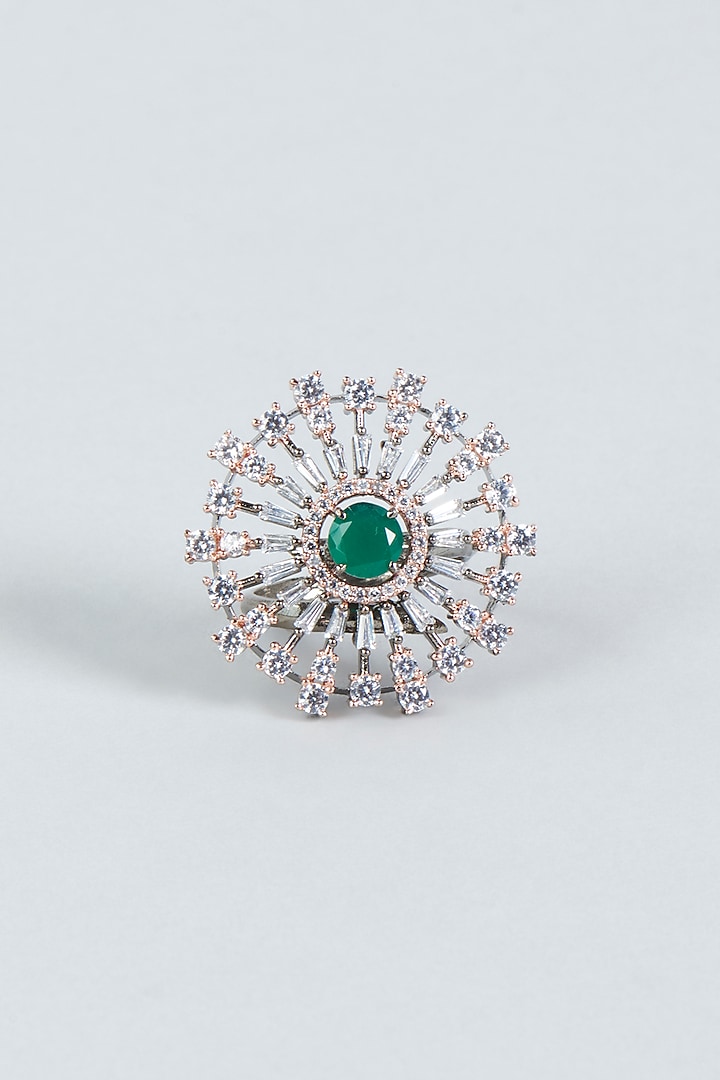 Two Tone Finish Green Stone & Faux Diamond Ring by Aster at Pernia's Pop Up Shop