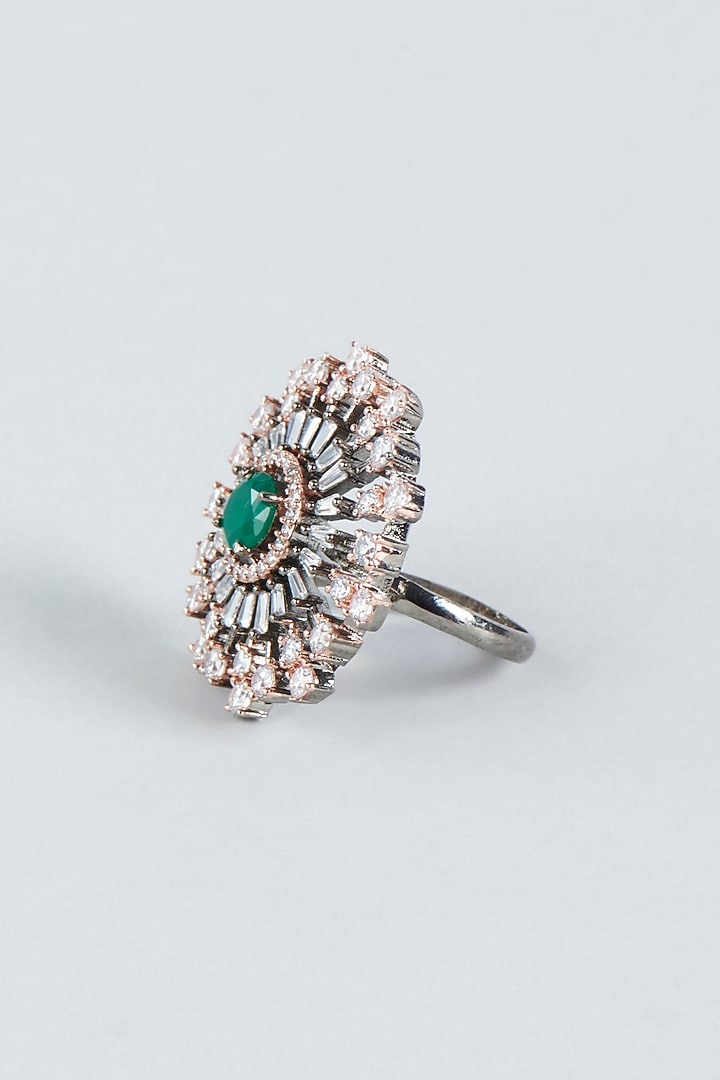 Two Tone Finish Green Stone & Faux Diamond Ring by Aster at Pernia's Pop Up Shop