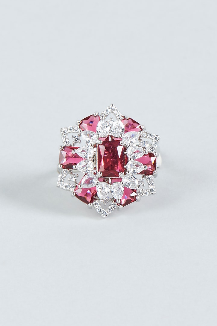 White Finish Faux Diamond & Red Stone Ring by Aster at Pernia's Pop Up Shop