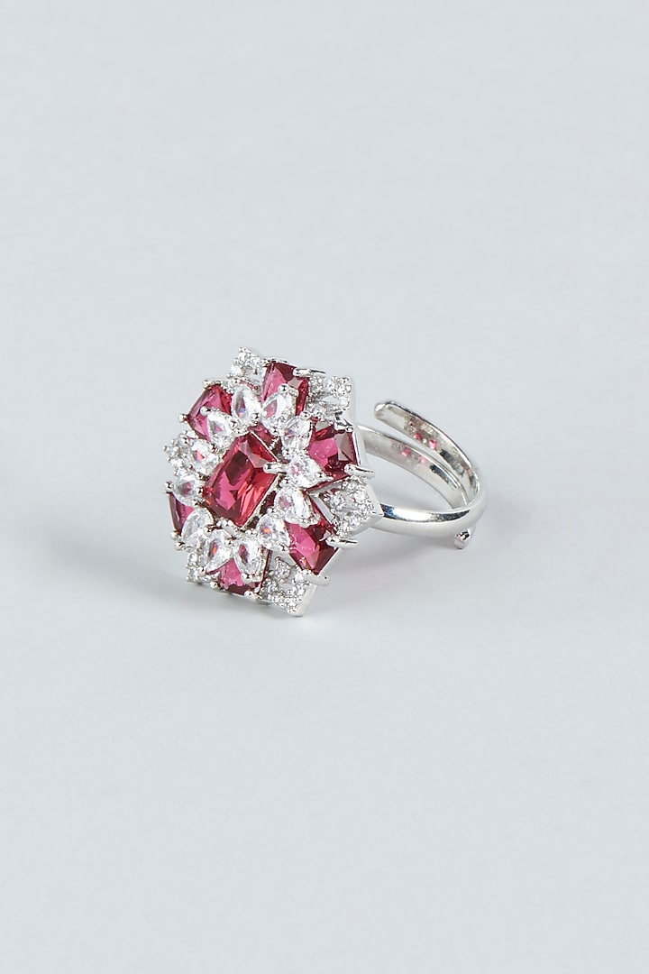White Finish Faux Diamond & Red Stone Ring by Aster at Pernia's Pop Up Shop