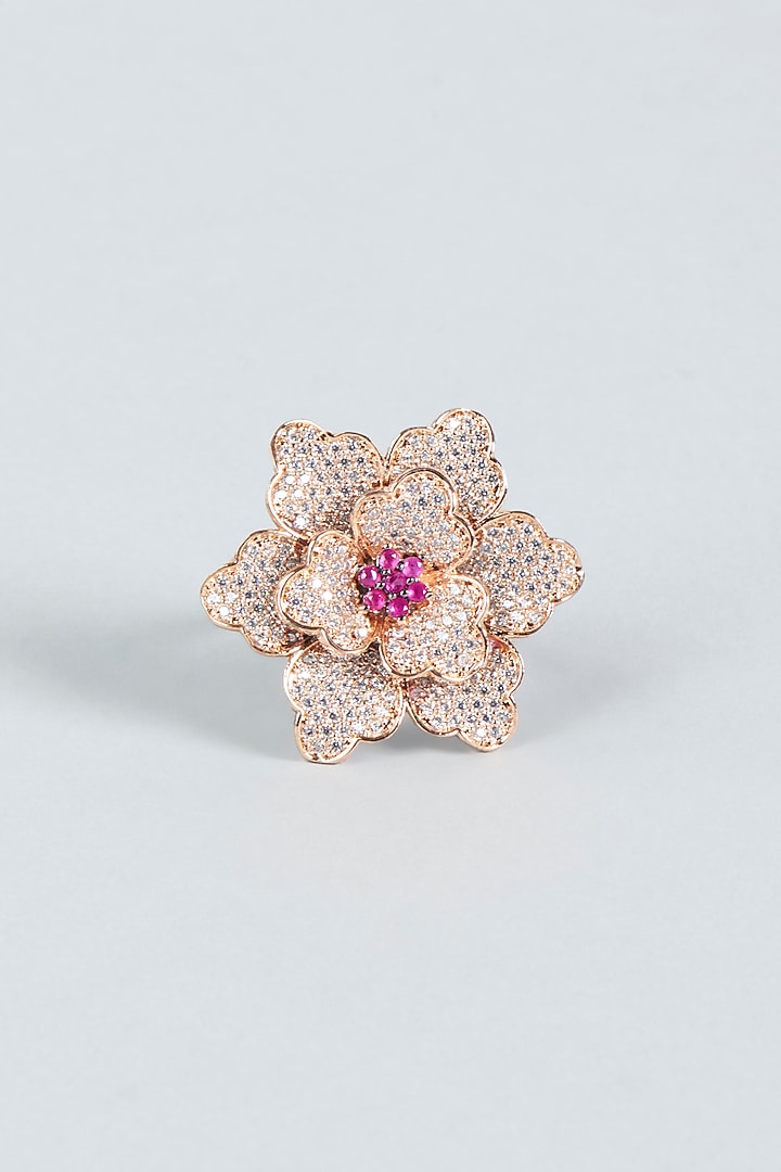 Rose Gold Finish Red Stone & Zircon Ring by Aster at Pernia's Pop Up Shop