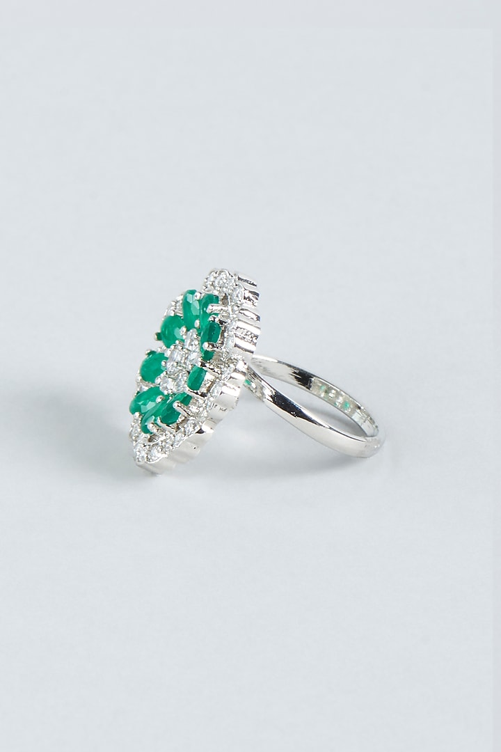 White Finish Green Stone Floral Ring by Aster at Pernia's Pop Up Shop
