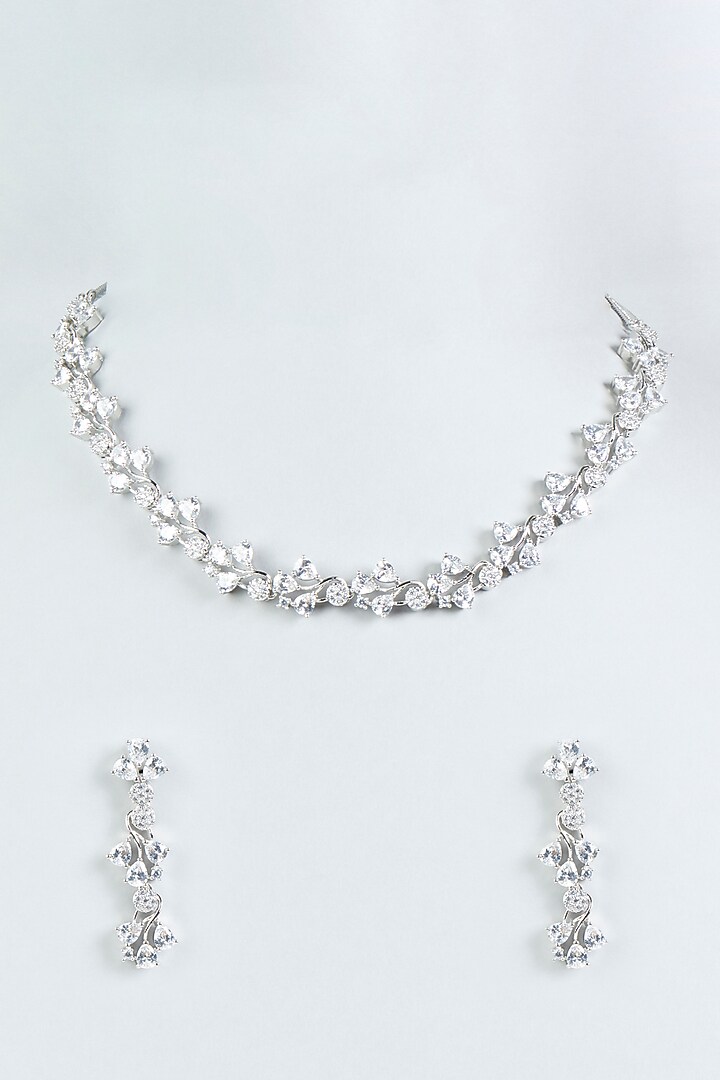White Finish White Zircon Necklace Set by Aster at Pernia's Pop Up Shop