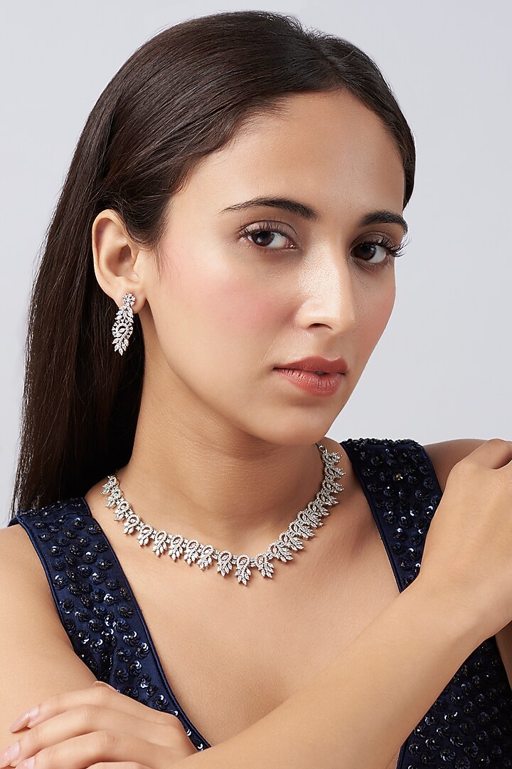 White Finish Zircon Necklace Set by Aster at Pernia's Pop Up Shop
