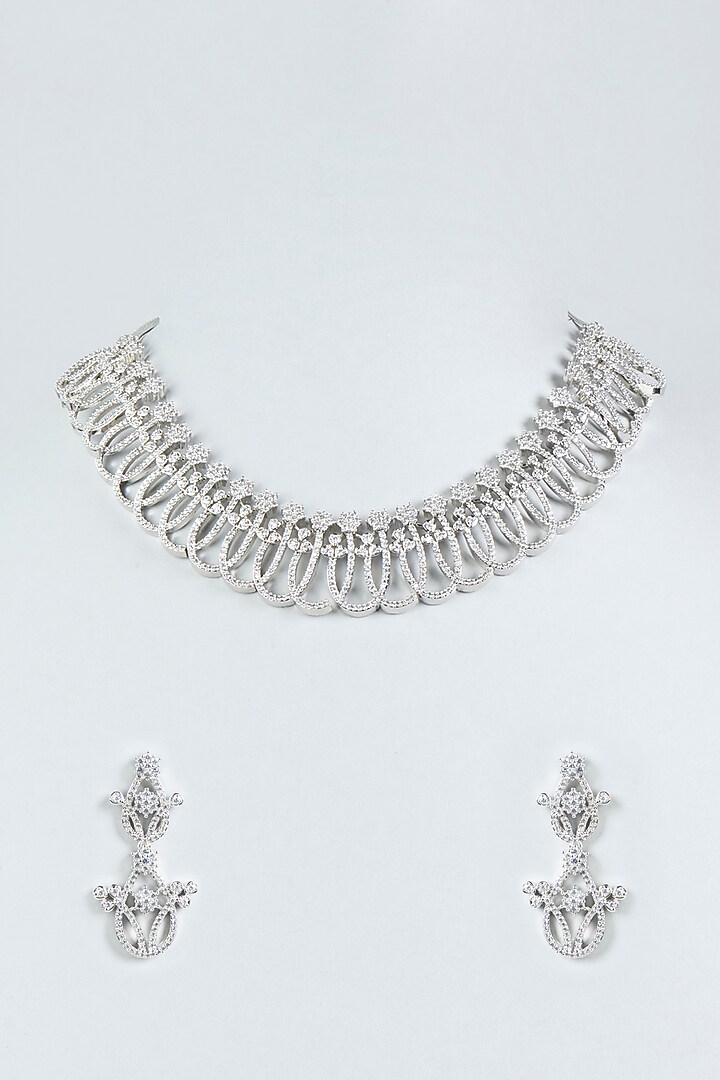 White Finish Zircon Necklace Set by Aster at Pernia's Pop Up Shop