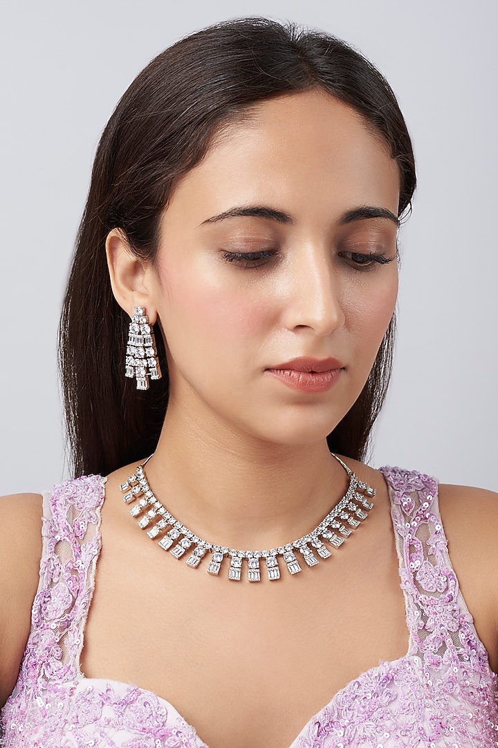 White Finish Zircon Necklace Set by Aster at Pernia's Pop Up Shop
