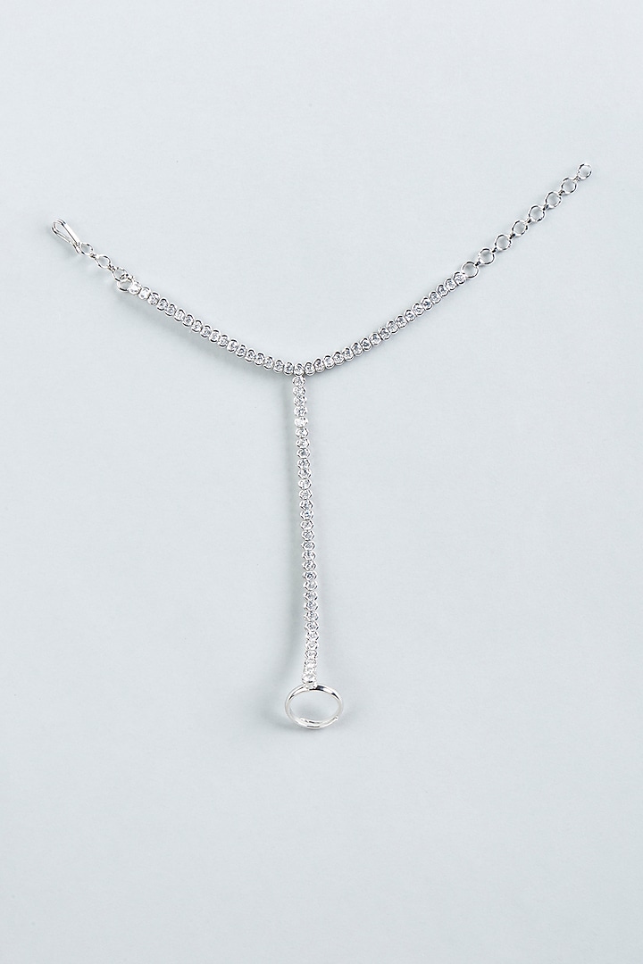 White Finish Faux Diamonds Hand Harness(Set of 1) by Aster at Pernia's Pop Up Shop