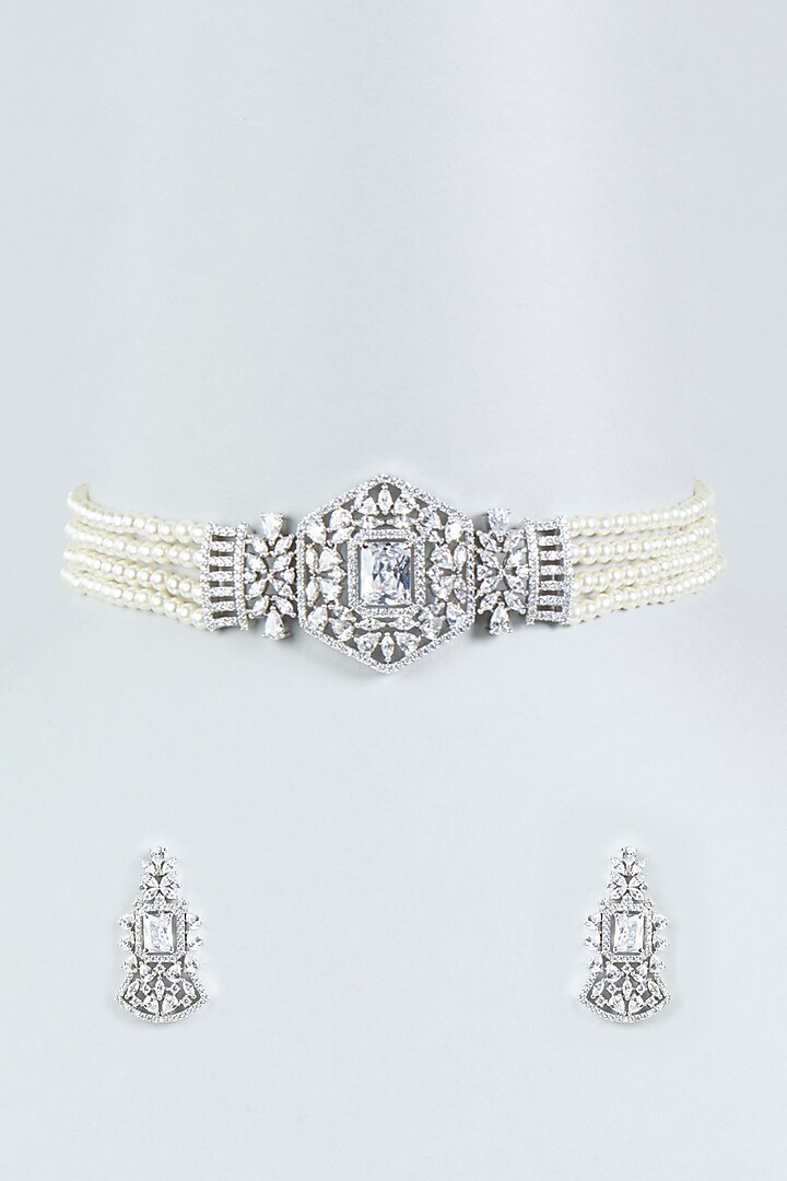 White Finish Faux Diamond Choker Set by Aster at Pernia's Pop Up Shop