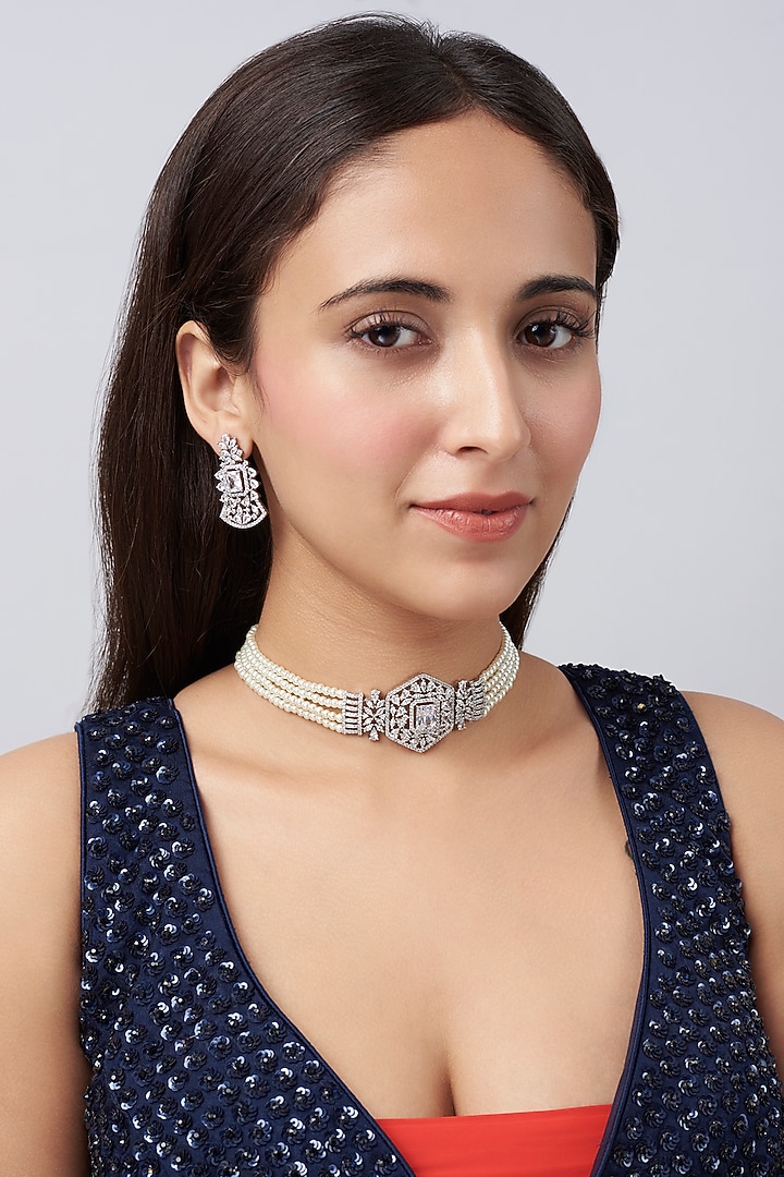 White Finish Faux Diamond Choker Set by Aster at Pernia's Pop Up Shop