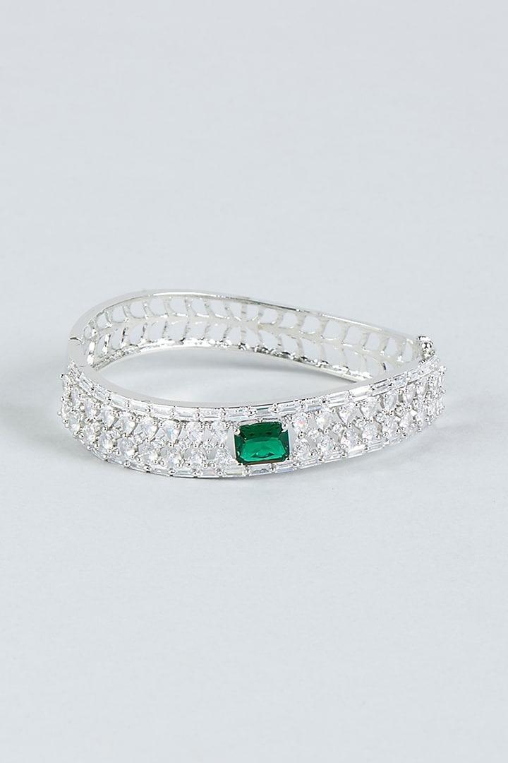 White Finish Diamond & Green Stone Bracelet by Aster at Pernia's Pop Up Shop