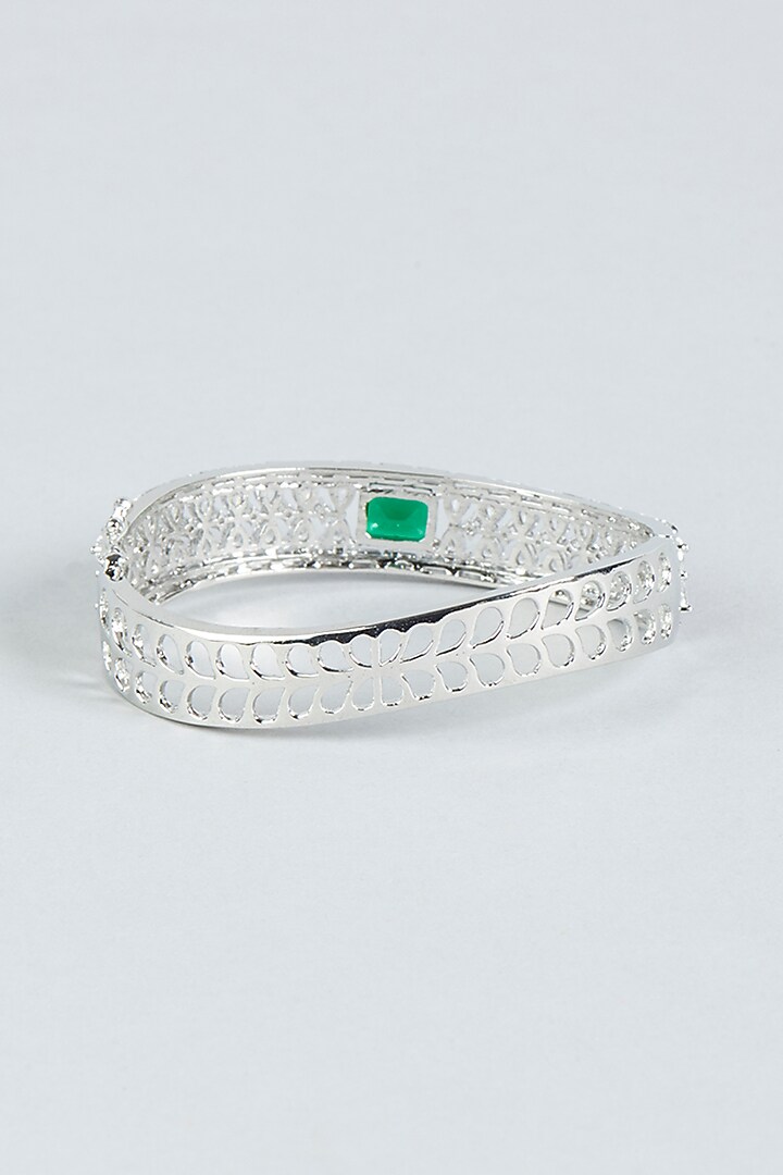 White Finish Diamond & Green Stone Bracelet by Aster at Pernia's Pop Up Shop
