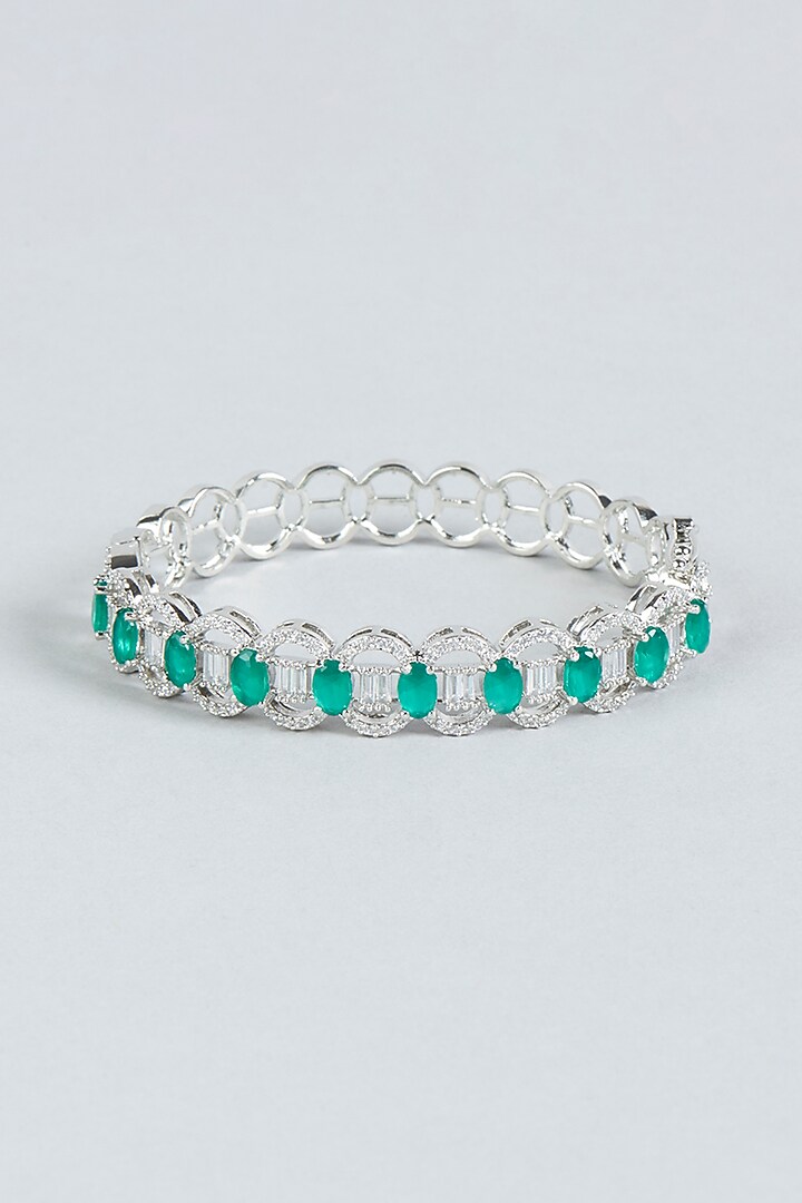 White Finish Diamond & Green Stone Bracelet by Aster at Pernia's Pop Up Shop