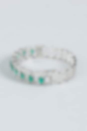 White Finish Diamond & Green Stone Bracelet by Aster at Pernia's Pop Up Shop