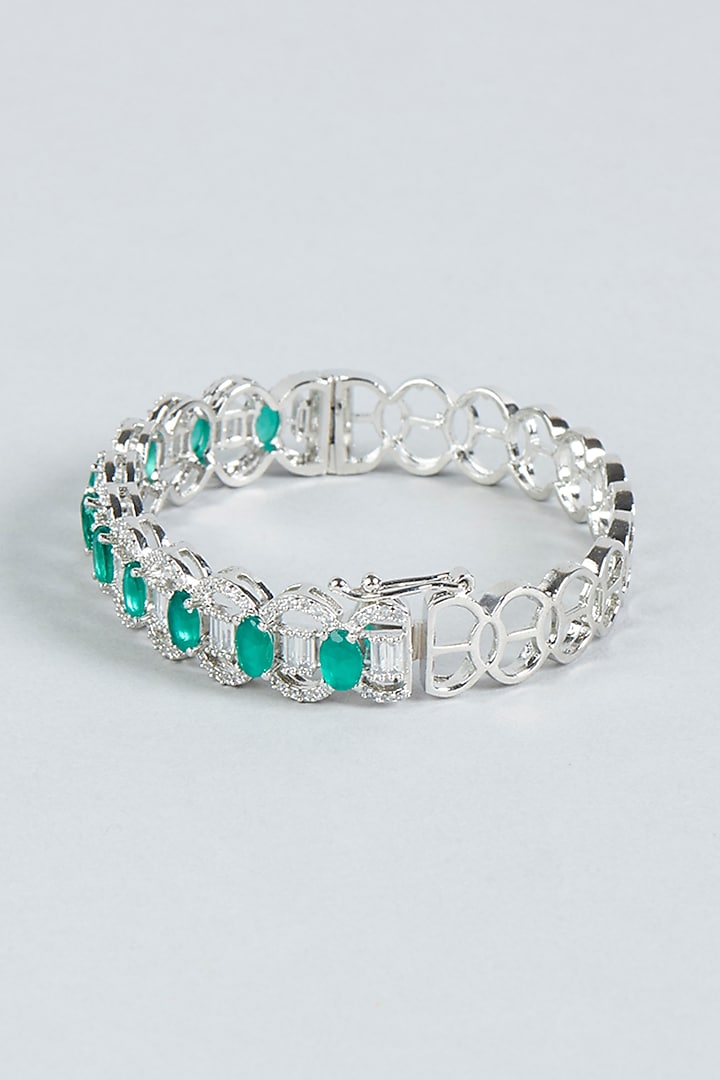 White Finish Diamond & Green Stone Bracelet by Aster at Pernia's Pop Up Shop