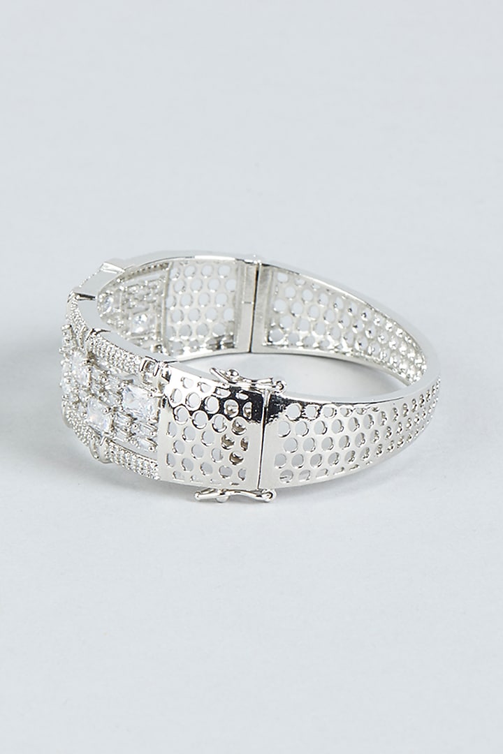 White Finish Faux Diamond Bracelet by Aster at Pernia's Pop Up Shop
