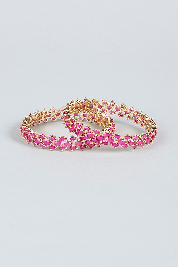 Rose Gold Finish Zircons & Red Stones Bangles (Set Of 2) by Aster at Pernia's Pop Up Shop