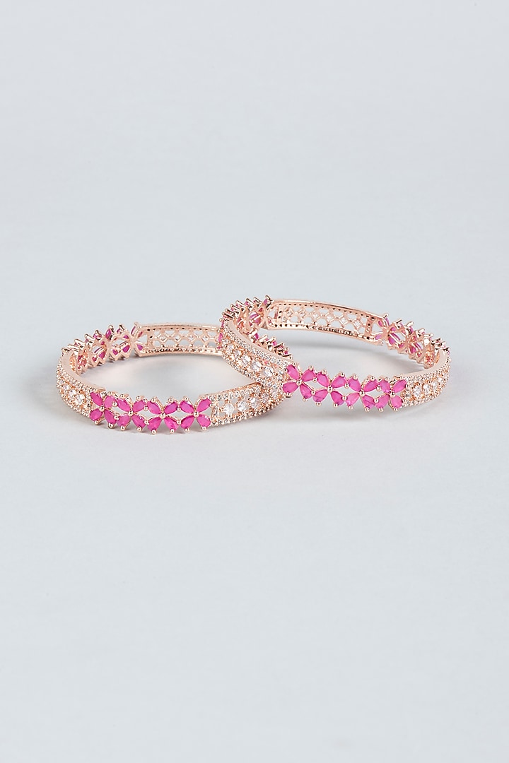 Rose Gold Finish Faux Diamonds Bangles (Set Of 2) by Aster at Pernia's Pop Up Shop