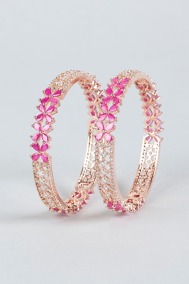 Rose Gold Finish Faux Diamonds Bangles (Set Of 2) by Aster at Pernia's Pop Up Shop