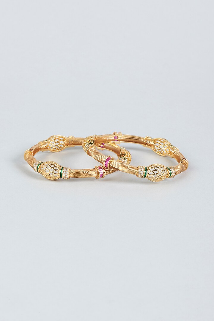 Gold Finish Zircon Bangles (Set Of 2) by Aster at Pernia's Pop Up Shop