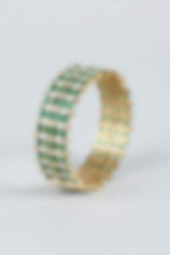 Gold Finish Bangle With Green Synthetic Stones by Aster