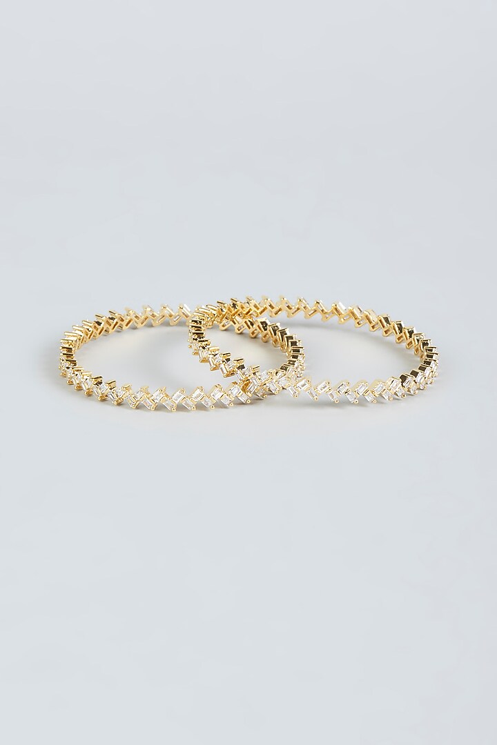 Gold Finish Zircon Bangles (Set Of 2) by Aster at Pernia's Pop Up Shop