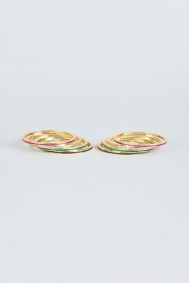 Gold Finish Faux Diamond Bangles (Set Of 8) by Aster at Pernia's Pop Up Shop