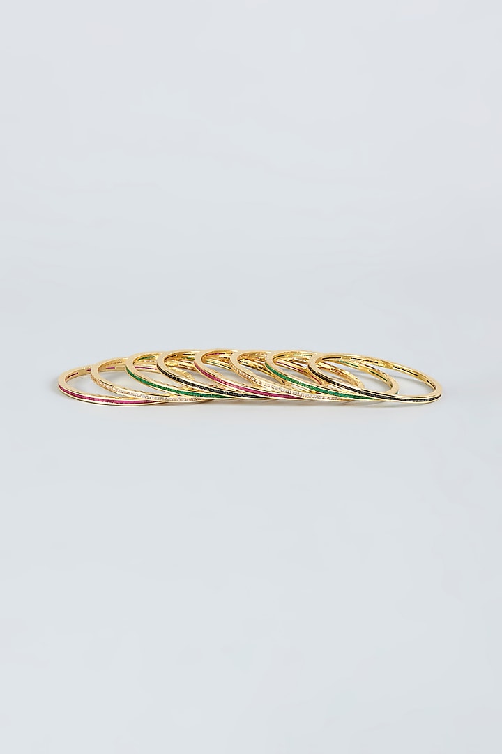 Gold Finish Faux Diamond Bangles (Set Of 8) by Aster at Pernia's Pop Up Shop