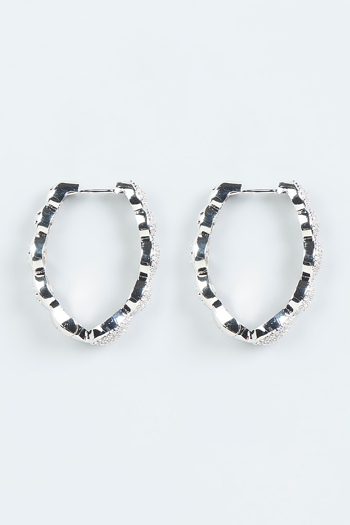 White Finish Faux Diamonds Hoop Earrings by Aster at Pernia's Pop Up Shop