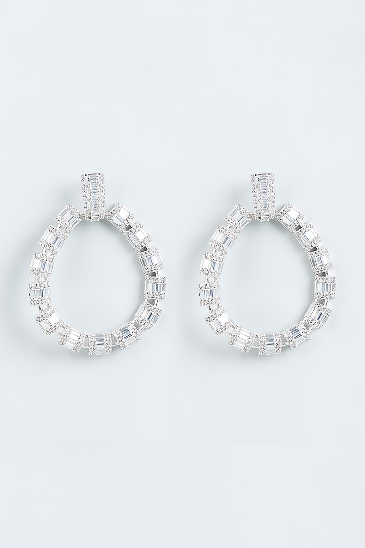 White Finish Faux Diamonds Dangler Earrings by Aster at Pernia's Pop Up Shop