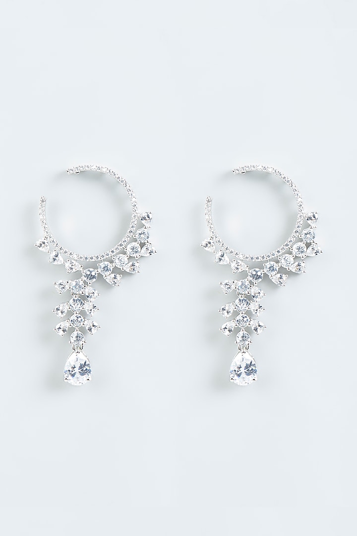 White Finish Faux Diamonds Dangler Earrings by Aster at Pernia's Pop Up Shop