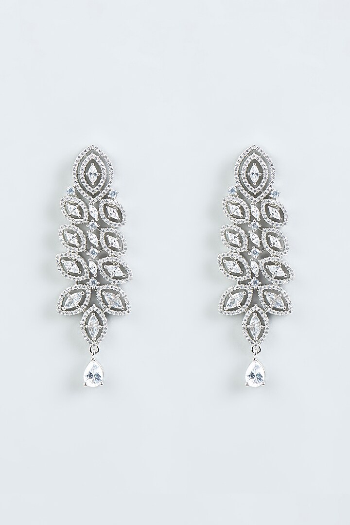 White Finish Faux Diamonds Dangler Earrings by Aster