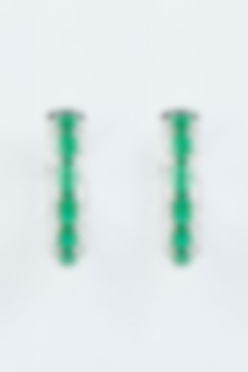 White Finish Green Diamond Hoop Earrings by Aster at Pernia's Pop Up Shop