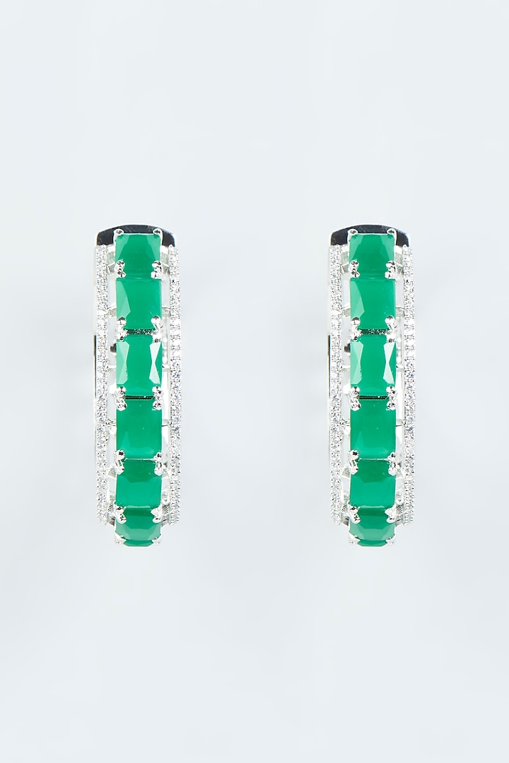 White Finish Green Diamond Hoop Earrings by Aster at Pernia's Pop Up Shop