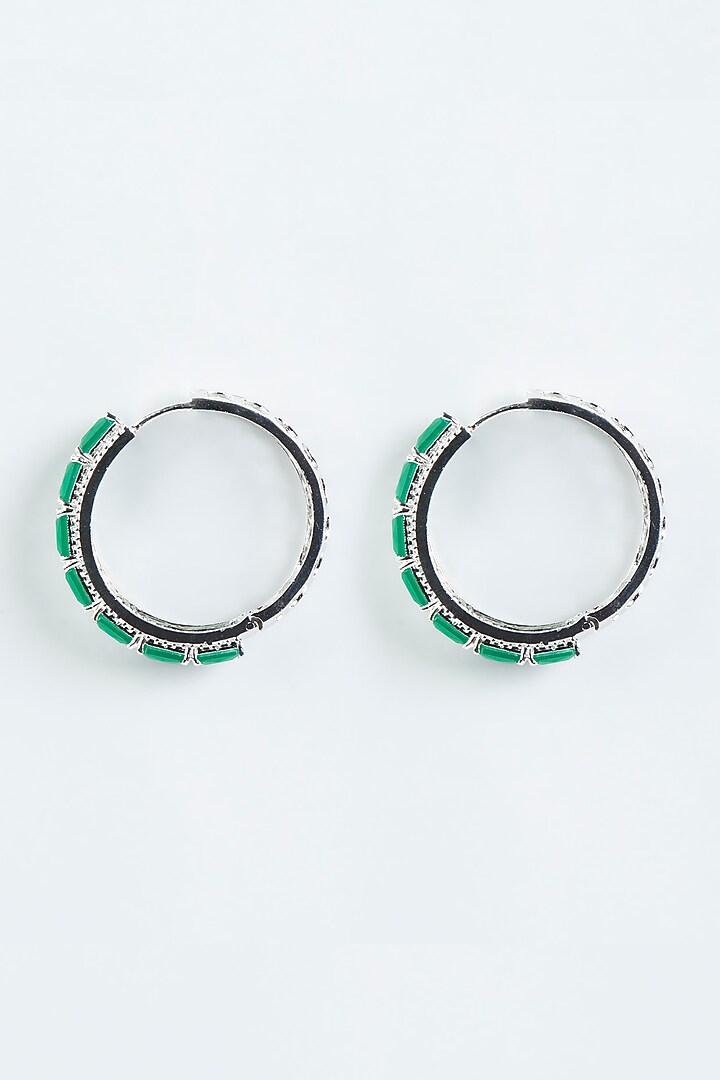 White Finish Green Diamond Hoop Earrings by Aster at Pernia's Pop Up Shop