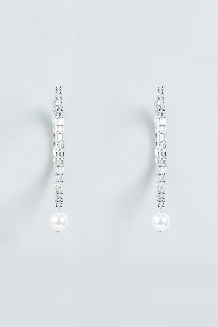 White Finish Faux Diamonds Hoop Earrings by Aster at Pernia's Pop Up Shop