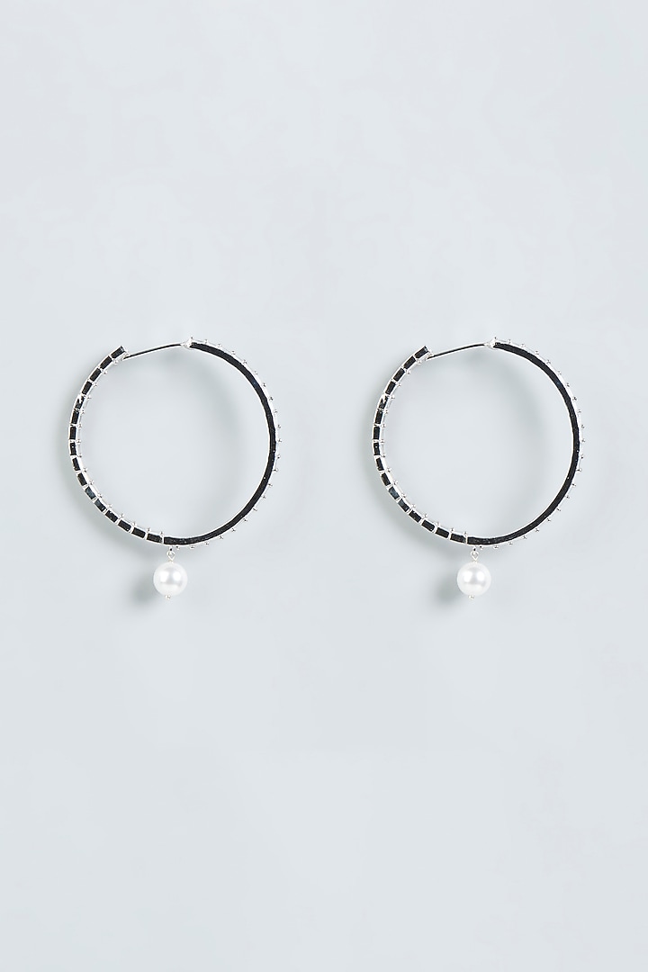 White Finish Faux Diamonds Hoop Earrings by Aster at Pernia's Pop Up Shop