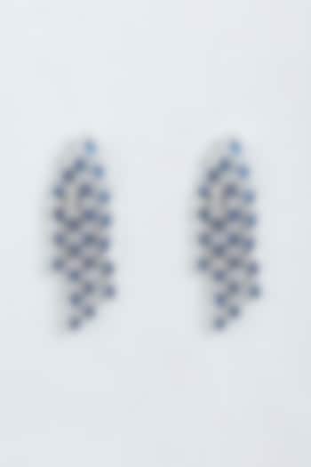 White Finish Faux Diamonds Dangler Earrings With Blue Synthetic Stones by Aster