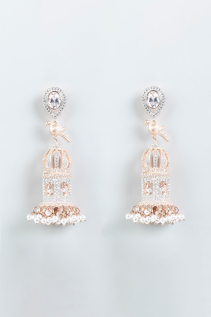 Two Tone Finish Faux Diamonds Dangler Earrings by Aster
