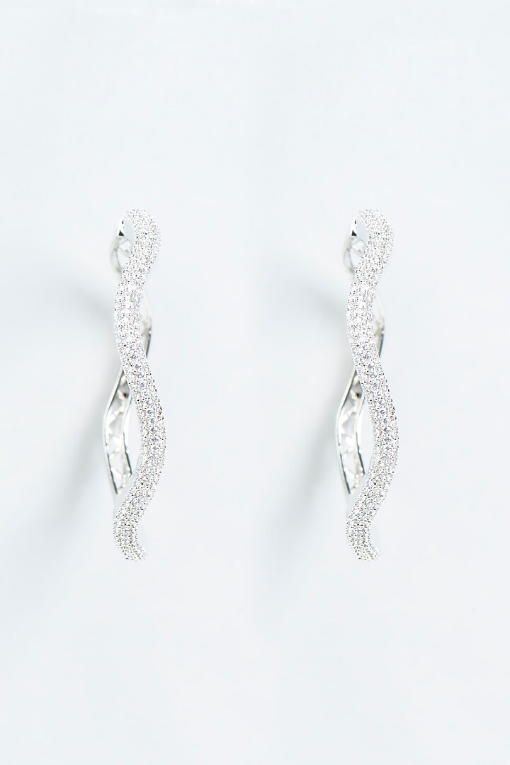 White Finish Faux Diamonds Hoop Earrings by Aster at Pernia's Pop Up Shop