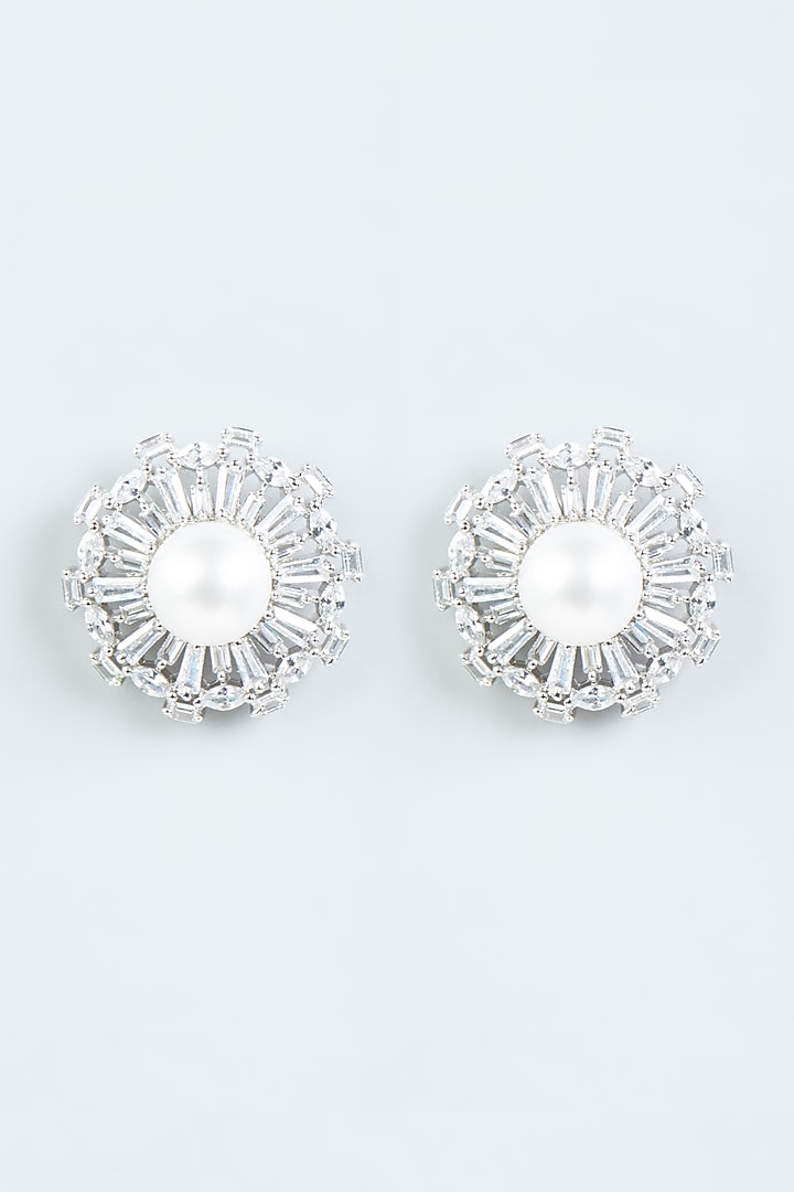 White Finish Stud Earrings by Aster at Pernia's Pop Up Shop