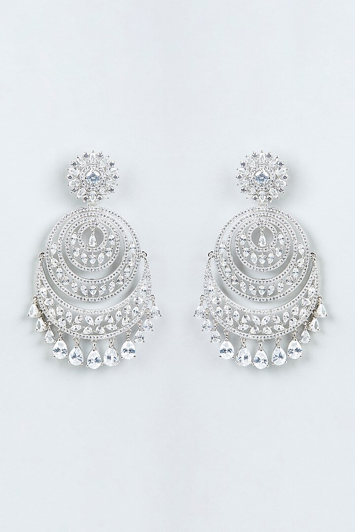White Finish Faux Diamond Dangler Earrings by Aster