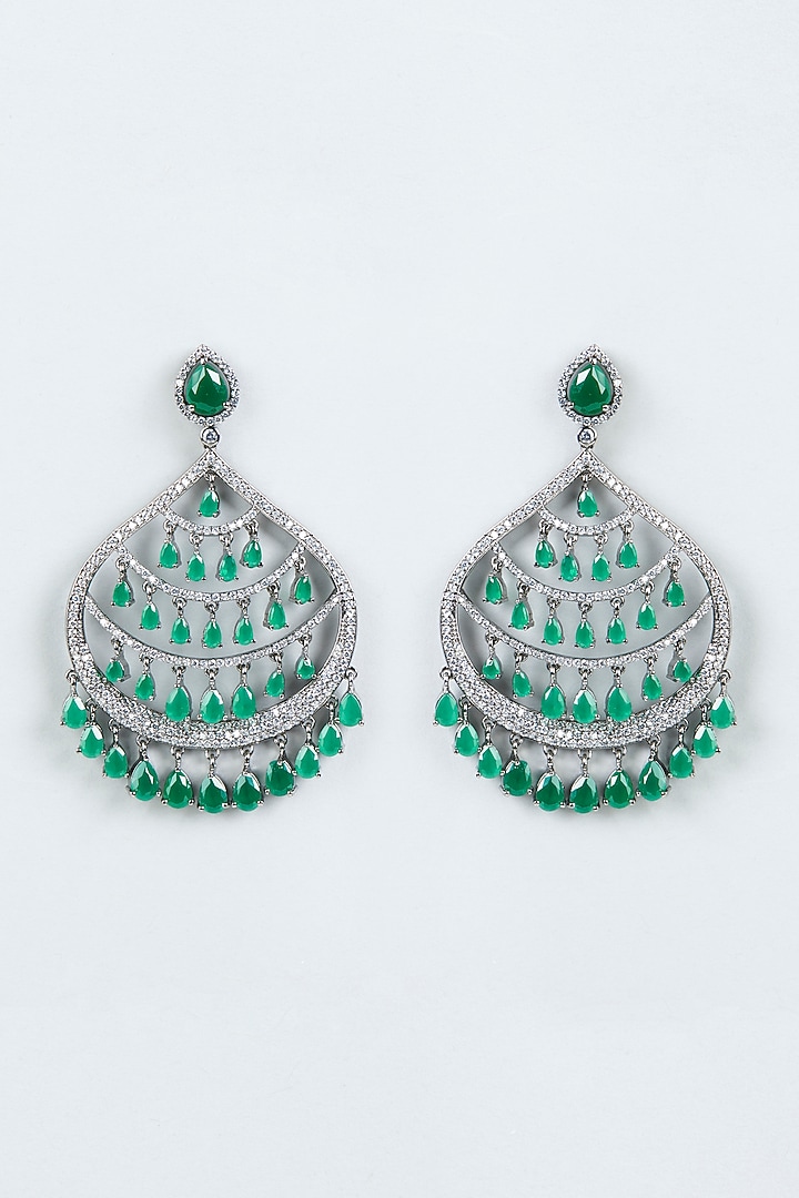 Black Rhodium Finish Green Stone Earrings by Aster at Pernia's Pop Up Shop