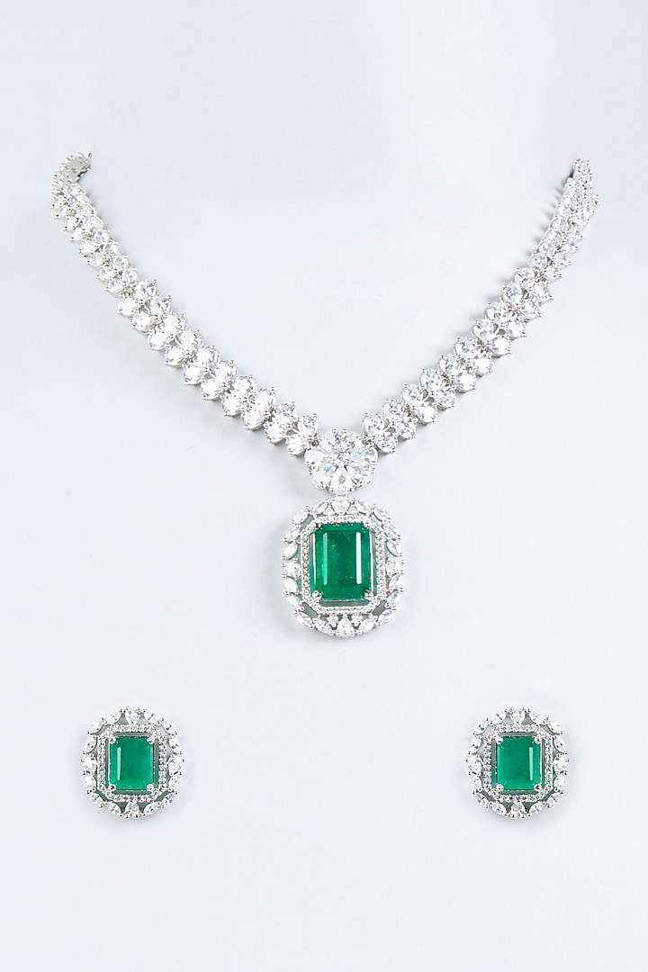 White Finish Faux Diamond Necklace Set by Aster at Pernia's Pop Up Shop
