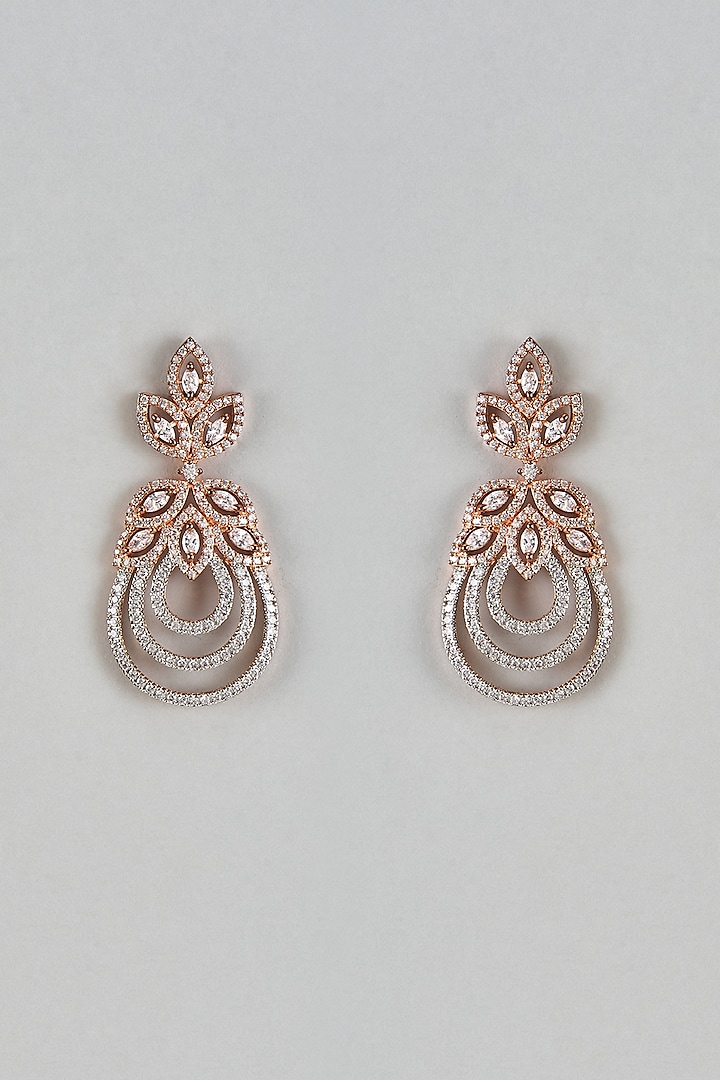 Rose Gold Finish Zircon Dangler Earrings by Aster at Pernia's Pop Up Shop