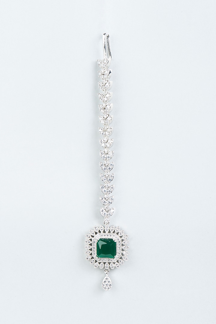 White Finish Emerald & Zircons Maang Tikka by Aster