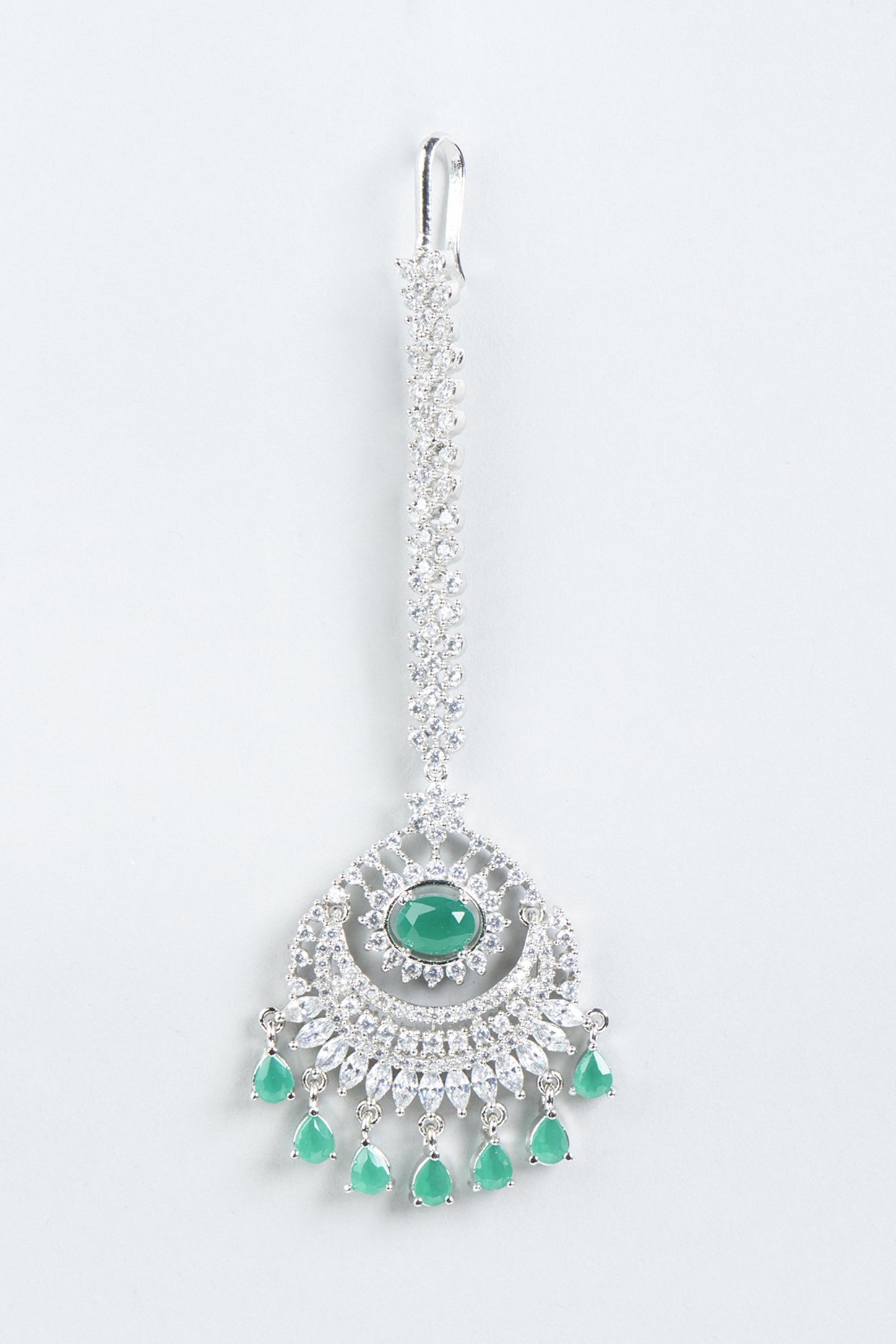 White Finish Emerald & Zircon Maangtikka by Aster at Pernia's Pop Up Shop