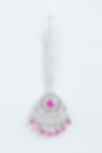 White Finish Maang Tikka With Pink Stones by Aster