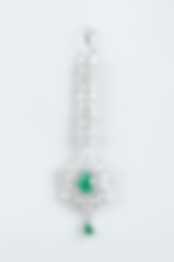 White Finish Zircons & Emerald Maang Tikka by Aster