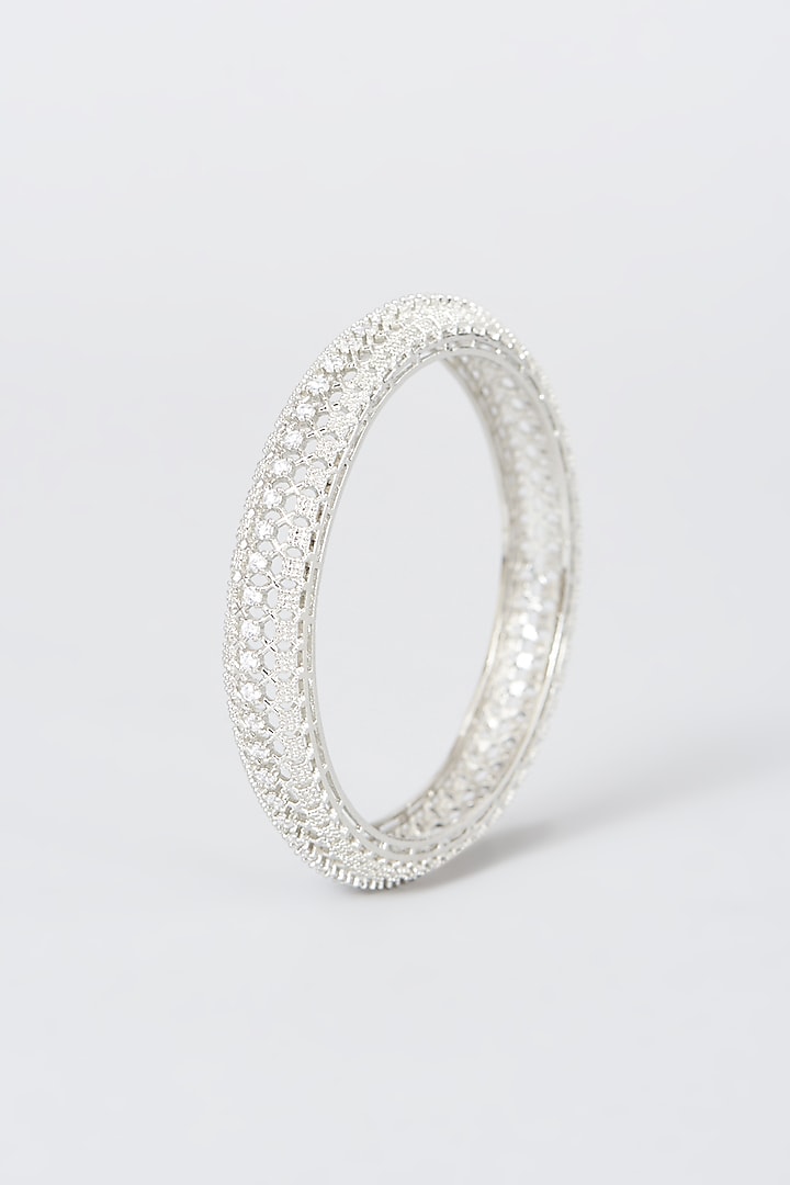 White Finish Zircon & Faux Diamond Bangles (Set of 4) by Aster at Pernia's Pop Up Shop